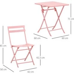 Outsunny Salon De Jardin Bistro Pliable - Table Carrée Dim. 60L X 60l X 71H Cm Avec 2 Chaises - Métal Thermolaqué Rose 9 Outsunny Salon De Jardin Bistro Pliable - Table Carrée Dim. 60L X 60l X 71H Cm Avec 2 Chaises - Métal Thermolaqué Rose -Outsunny Soldes Magasin 31489406 3
