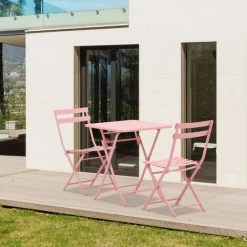 Outsunny Salon De Jardin Bistro Pliable - Table Carrée Dim. 60L X 60l X 71H Cm Avec 2 Chaises - Métal Thermolaqué Rose 10 Outsunny Salon De Jardin Bistro Pliable - Table Carrée Dim. 60L X 60l X 71H Cm Avec 2 Chaises - Métal Thermolaqué Rose -Outsunny Soldes Magasin 31489406 4
