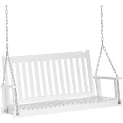 Outsunny Banc Suspendu 2 Places Dim. 117L X 69l X 60H M Assise Haut Dossier à Lattes Chaînes Suspension Incluses Bois Sapin Traité Peint Blanc - Blanc