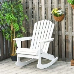 Outsunny Fauteuil De Jardin Adirondack à Bascule Rocking Chair Style Néo-rétro Assise Dossier Ergonomique Bois Sapin Traité Peint Blanc -Outsunny Soldes Magasin 31653851 2