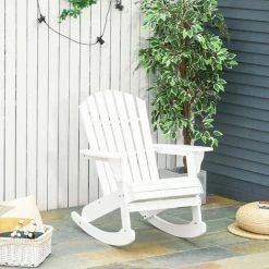 Outsunny Fauteuil De Jardin Adirondack à Bascule Rocking Chair Style Néo-rétro Assise Dossier Ergonomique Bois Sapin Traité Peint Blanc -Outsunny Soldes Magasin 31653851 4