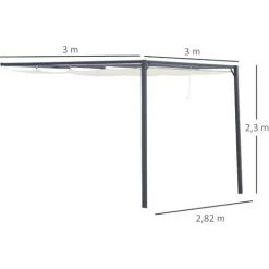 Outsunny Pergola Adossable Retractable Dim. 3L X 3l X 2,3H M Pavillon De Jardin Toile Polyester Haute Densité Crème Structure Métal époxy Gris -Outsunny Soldes Magasin 31653892 3