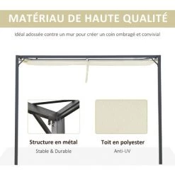 Outsunny Pergola Adossable Retractable Dim. 3L X 3l X 2,3H M Pavillon De Jardin Toile Polyester Haute Densité Crème Structure Métal époxy Gris -Outsunny Soldes Magasin 31653892 4