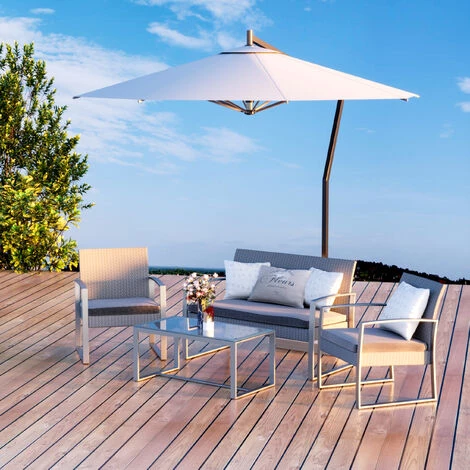 Outsunny Ensemble Salon De Jardin Design Contemporain Style Yachting 4 Places Coussins Inclus Table Basse Métal époxy Résine Tressée Grise - Gris 4 Outsunny Ensemble Salon De Jardin Design Contemporain Style Yachting 4 Places Coussins Inclus Table Basse Métal époxy Résine Tressée Grise - Gris – Image 2