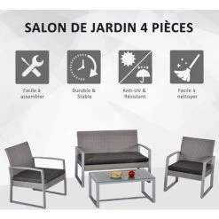 Outsunny Ensemble Salon De Jardin Design Contemporain Style Yachting 4 Places Coussins Inclus Table Basse Métal époxy Résine Tressée Grise - Gris 10 Outsunny Ensemble Salon De Jardin Design Contemporain Style Yachting 4 Places Coussins Inclus Table Basse Métal époxy Résine Tressée Grise - Gris -Outsunny Soldes Magasin 31653912 4