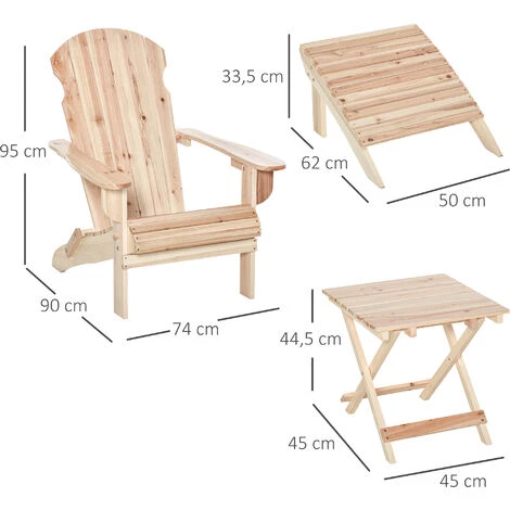 Outsunny Fauteuil De Jardin Adirondack Pliable Avec Repose-pied Et Table Basse Bois Sapin Traité Naturel 5 Outsunny Fauteuil De Jardin Adirondack Pliable Avec Repose-pied Et Table Basse Bois Sapin Traité Naturel â Image 3
