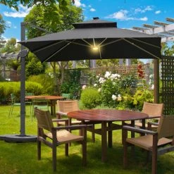 Outsunny Parasol Déporté Rectangulaire Parasol LED Inclinable Pivotant Manivelle Acier Alu. Dim. 3L X 3l X 2,66H M Polyester Gris - Gris -Outsunny Soldes Magasin 31831586 2