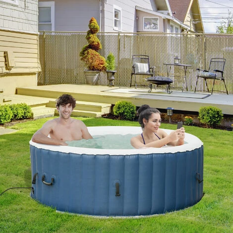 Outsunny Spa Gonflable Rond 4 Personnes Ø 1,80 X 0,65H M - 100 Buses D'air Hydro-massantes - Fonctions Chauffage Filtration - Liner PVC Blanc Bleu - Bleu 4 Outsunny Spa Gonflable Rond 4 Personnes Ø 1,80 X 0,65H M - 100 Buses D'air Hydro-massantes - Fonctions Chauffage Filtration - Liner PVC Blanc Bleu - Bleu – Image 2