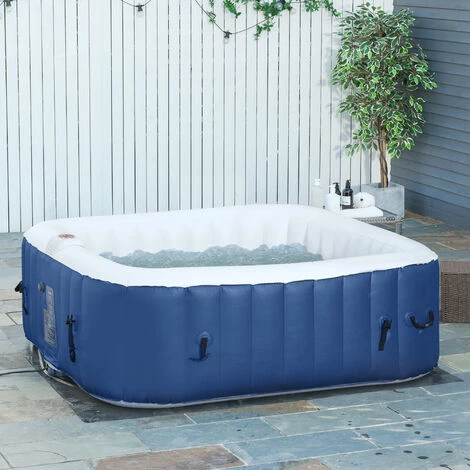 Outsunny Spa Gonflable Carré 4 Personnes Dim. 1,85L X 1,85l X 0,65H M - 100 Buses D'air Hydro-massantes - Fonctions Chauffage Filtration - Liner PVC Blanc Bleu 4 Outsunny Spa Gonflable Carré 4 Personnes Dim. 1,85L X 1,85l X 0,65H M - 100 Buses D'air Hydro-massantes - Fonctions Chauffage Filtration - Liner PVC Blanc Bleu – Image 2