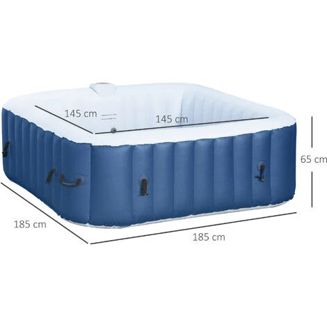 Outsunny Spa Gonflable Carré 4 Personnes Dim. 1,85L X 1,85l X 0,65H M - 100 Buses D'air Hydro-massantes - Fonctions Chauffage Filtration - Liner PVC Blanc Bleu 5 Outsunny Spa Gonflable Carré 4 Personnes Dim. 1,85L X 1,85l X 0,65H M - 100 Buses D'air Hydro-massantes - Fonctions Chauffage Filtration - Liner PVC Blanc Bleu – Image 3