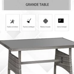 Outsunny Salon De Jardin 6 Pers. Grand Confort Canapé D'angle + 2 Poufs + Table à Manger Coussins Assise & Dossier Fournis Résine Tressée Grise - Gris -Outsunny Soldes Magasin 31832191 5