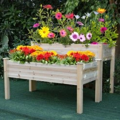 Outsunny Jardinière Sur Pieds Carré Potager 2 étages Dim. 115L X 114l X 76H Cm Inserts D'irrigation Bois Sapin Naturel - Beige -Outsunny Soldes Magasin 32126910 4