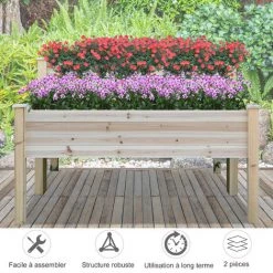 Outsunny Jardinière Sur Pieds Carré Potager 2 étages Dim. 115L X 114l X 76H Cm Inserts D'irrigation Bois Sapin Naturel - Beige -Outsunny Soldes Magasin 32126910 5