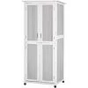 Outsunny Abri De Jardin Armoire De Jardin Sur Pied Dim. 77L X 58l X 175H Cm 2 étagères 2 Portes 3 Crochets Toit Bitumé étanche Bois Pin Pré-huilé Gris Blanc