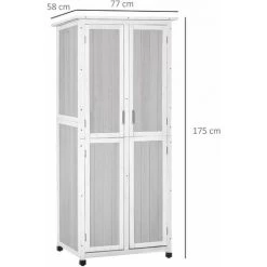 Outsunny Abri De Jardin Armoire De Jardin Sur Pied Dim. 77L X 58l X 175H Cm 2 étagères 2 Portes 3 Crochets Toit Bitumé étanche Bois Pin Pré-huilé Gris Blanc -Outsunny Soldes Magasin 32126911 3