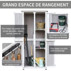 Outsunny Abri De Jardin Armoire De Jardin Sur Pied Dim. 77L X 58l X 175H Cm 2 étagères 2 Portes 3 Crochets Toit Bitumé étanche Bois Pin Pré-huilé Gris Blanc -Outsunny Soldes Magasin 32126911 4
