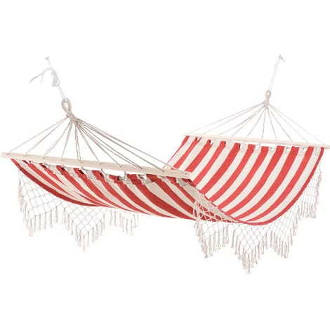 Outsunny Hamac De Voyage Portable Style Hippie Chic Toile De Hamac Dim. 2L X 1l M Coton Polyester Rouge Crème Rayé - Rouge 3 Outsunny Hamac De Voyage Portable Style Hippie Chic Toile De Hamac Dim. 2L X 1l M Coton Polyester Rouge Crème Rayé - Rouge