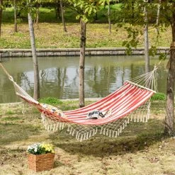 Outsunny Hamac De Voyage Portable Style Hippie Chic Toile De Hamac Dim. 2L X 1l M Coton Polyester Rouge Crème Rayé - Rouge 10 Outsunny Hamac De Voyage Portable Style Hippie Chic Toile De Hamac Dim. 2L X 1l M Coton Polyester Rouge Crème Rayé - Rouge -Outsunny Soldes Magasin 32126912 4