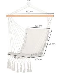 Outsunny Chaise Suspendue Chaise Hamac De Voyage Portable Assise Dossier Rembourrés Macramé Coton Polyester Beige - Beige -Outsunny Soldes Magasin 32126914 3