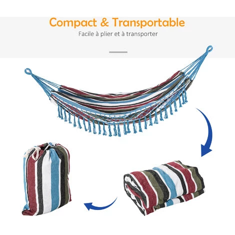 Outsunny Hamac De Voyage Portable Style Hippie Chic Toile De Hamac Dim. 3L X 1,5l M Coton Polyester Multicolore - Multicolore 6 Outsunny Hamac De Voyage Portable Style Hippie Chic Toile De Hamac Dim. 3L X 1,5l M Coton Polyester Multicolore - Multicolore – Image 4
