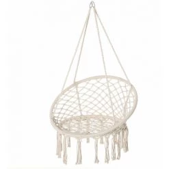 Outsunny Chaise Suspendue Chaise Hamac De Voyage Portable Ø 80 X 42H M Macramé Coton Polyester Beige - Beige