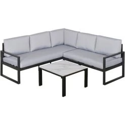 Outsunny Ensemble Salon De Jardin D'angle Design Contemporain Style Yachting 5 Places Coussins Table Basse Inclus Alu. Gris - Gris