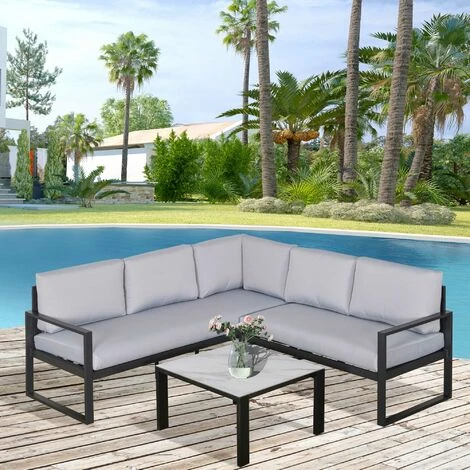 Outsunny Ensemble Salon De Jardin D'angle Design Contemporain Style Yachting 5 Places Coussins Table Basse Inclus Alu. Gris - Gris 4 Outsunny Ensemble Salon De Jardin D'angle Design Contemporain Style Yachting 5 Places Coussins Table Basse Inclus Alu. Gris - Gris – Image 2