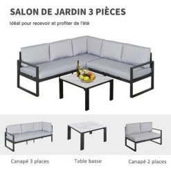 Outsunny Ensemble Salon De Jardin D'angle Design Contemporain Style Yachting 5 Places Coussins Table Basse Inclus Alu. Gris - Gris 10 Outsunny Ensemble Salon De Jardin D'angle Design Contemporain Style Yachting 5 Places Coussins Table Basse Inclus Alu. Gris - Gris -Outsunny Soldes Magasin 32126919 4