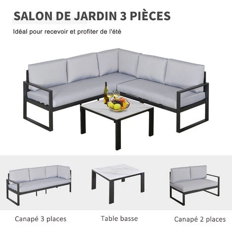 Outsunny Ensemble Salon De Jardin D'angle Design Contemporain Style Yachting 5 Places Coussins Table Basse Inclus Alu. Gris - Gris 6 Outsunny Ensemble Salon De Jardin D'angle Design Contemporain Style Yachting 5 Places Coussins Table Basse Inclus Alu. Gris - Gris – Image 4