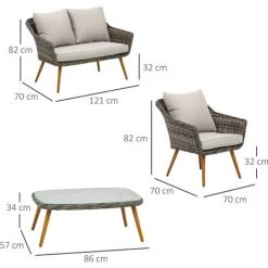 Outsunny Salon De Jardin 4 Places 4 Pièces Design Scandinave Métal époxy Résine Tressée Imitation Rotin Coussins Inclus Gris - Gris -Outsunny Soldes Magasin 32126921 3