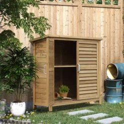 Outsunny Armoire De Jardin Abri Jardin Remise Pour Outils Sur Pied Dim. 87L X 46l X 96H Cm étagère Portes Persiennes Toit Bitumé Bois Sapin Autoclave Vert - Vert -Outsunny Soldes Magasin 32477709 4