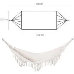 Outsunny Hamac De Voyage Portable Style Bohème Chic Toile De Hamac Dim. Totales 2,88L X 1,5l M Coton Polyester Beige - Beige -Outsunny Soldes Magasin 32693332 3