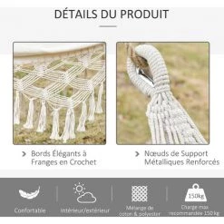 Outsunny Hamac De Voyage Portable Style Bohème Chic Toile De Hamac Dim. Totales 2,88L X 1,5l M Coton Polyester Beige - Beige -Outsunny Soldes Magasin 32693332 4