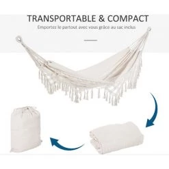 Outsunny Hamac De Voyage Portable Style Bohème Chic Toile De Hamac Dim. Totales 2,88L X 1,5l M Coton Polyester Beige - Beige -Outsunny Soldes Magasin 32693332 5