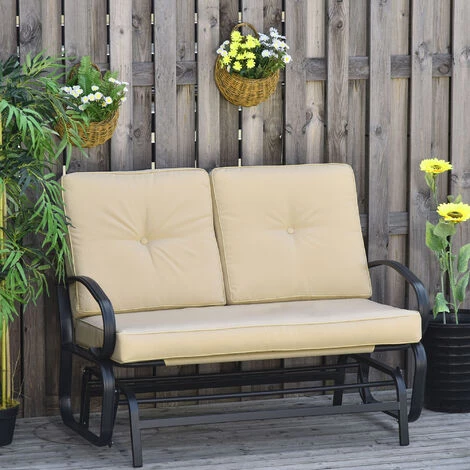 Outsunny Banc à Bascule De Jardin 2 Places Style Colonial Acier époxy Noir Coussins Beige 4 Outsunny Banc à Bascule De Jardin 2 Places Style Colonial Acier époxy Noir Coussins Beige – Image 2