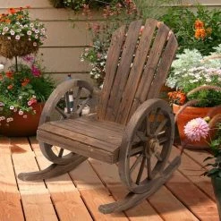 Outsunny Fauteuil De Jardin Adirondack à Bascule Rocking Chair Style Rustique Chic Accoudoirs Roues Charette Bois Sapin Traité Carbonisation -Outsunny Soldes Magasin 33164190 2