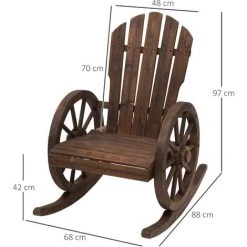 Outsunny Fauteuil De Jardin Adirondack à Bascule Rocking Chair Style Rustique Chic Accoudoirs Roues Charette Bois Sapin Traité Carbonisation -Outsunny Soldes Magasin 33164190 3