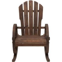 Outsunny Fauteuil De Jardin Adirondack à Bascule Rocking Chair Style Rustique Chic Accoudoirs Roues Charette Bois Sapin Traité Carbonisation -Outsunny Soldes Magasin 33164190 4
