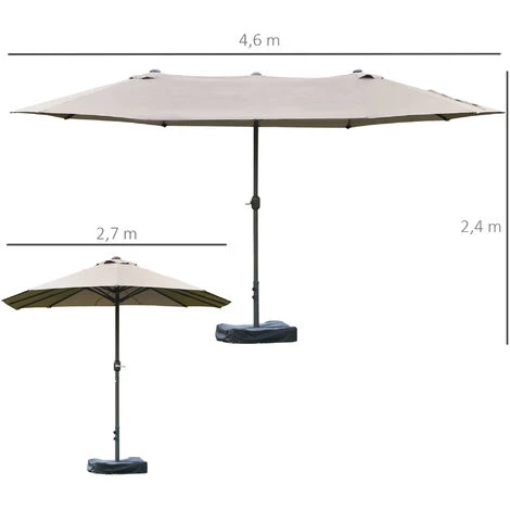 Outsunny Parasol De Jardin XXL Parasol Grande Taille 4,6L X 2,7l X 2,4H Cm Ouverture Fermeture Manivelle Acier Polyester Haute Densité Gris Clair - Gris 5 Outsunny Parasol De Jardin XXL Parasol Grande Taille 4,6L X 2,7l X 2,4H Cm Ouverture Fermeture Manivelle Acier Polyester Haute Densité Gris Clair - Gris – Image 3