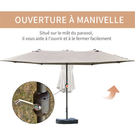 Outsunny Parasol De Jardin XXL Parasol Grande Taille 4,6L X 2,7l X 2,4H Cm Ouverture Fermeture Manivelle Acier Polyester Haute Densité Gris Clair - Gris 7 Outsunny Parasol De Jardin XXL Parasol Grande Taille 4,6L X 2,7l X 2,4H Cm Ouverture Fermeture Manivelle Acier Polyester Haute Densité Gris Clair - Gris – Image 5