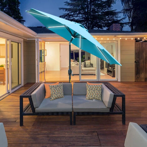 Outsunny Parasol Lumineux Octogonal Inclinable Dim. 2,66L X 2,66l X 2,45H M Parasol LED Solaire Métal Polyester Haute Densité Bleu Turquoise 4 Outsunny Parasol Lumineux Octogonal Inclinable Dim. 2,66L X 2,66l X 2,45H M Parasol LED Solaire Métal Polyester Haute Densité Bleu Turquoise – Image 2