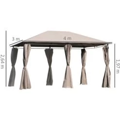 Outsunny Tonnelle Barnum Pavillon De Jardin Style Colonial Double Toit Toiles Latérales Amovibles 4L X 3l X 2,64H M Taupe -Outsunny Soldes Magasin 33442137 3