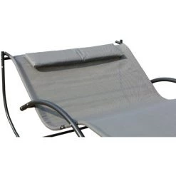 Outsunny Bain De Soleil Transat à Bascule 2 Places Design Contemporain Assise Dossier Ergonomiques Oreiller Fourni Métal Noir Textilène Gris -Outsunny Soldes Magasin 33559734 5
