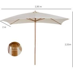 Outsunny Parasol Droit Rectangulaire Bois Polyester Haute Densité 2,95L X 2l X 2,55H M Crème -Outsunny Soldes Magasin 3463657 3