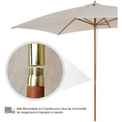 Outsunny Parasol Droit Rectangulaire Bois Polyester Haute Densité 2,95L X 2l X 2,55H M Crème -Outsunny Soldes Magasin 3463657 5