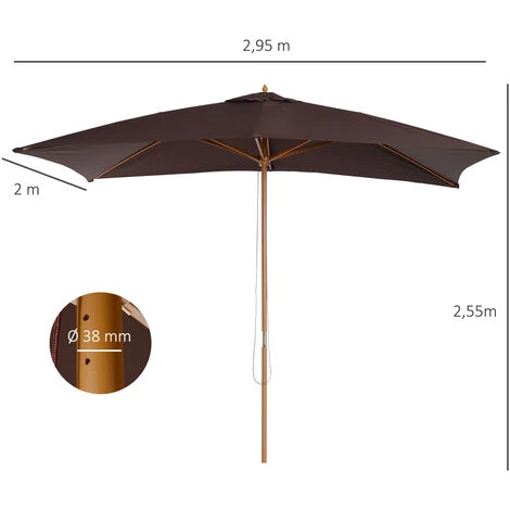 Outsunny Parasol Droit Hexagonal Bois Polyester Haute Densité 2,95 X 2 X 2,55 M Chocolat 5 Outsunny Parasol Droit Hexagonal Bois Polyester Haute Densité 2,95 X 2 X 2,55 M Chocolat – Image 3