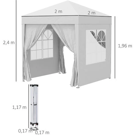 Outsunny Tonnelle De Jardin Tente Pliante Barnum Pop-up 2 X 2 M 4 Parois Latérales Amovibles 2 Fenêtres Sac De Transport Pour Camping, Festival, Plage, Jardin, Blanc 6 Outsunny Tonnelle De Jardin Tente Pliante Barnum Pop-up 2 X 2 M 4 Parois Latérales Amovibles 2 Fenêtres Sac De Transport Pour Camping, Festival, Plage, Jardin, Blanc – Image 4