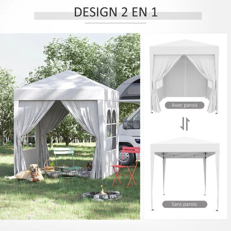Outsunny Tonnelle De Jardin Tente Pliante Barnum Pop-up 2 X 2 M 4 Parois Latérales Amovibles 2 Fenêtres Sac De Transport Pour Camping, Festival, Plage, Jardin, Blanc 7 Outsunny Tonnelle De Jardin Tente Pliante Barnum Pop-up 2 X 2 M 4 Parois Latérales Amovibles 2 Fenêtres Sac De Transport Pour Camping, Festival, Plage, Jardin, Blanc – Image 5