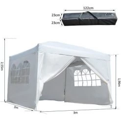 Outsunny Tonnelle Barnum Tente De Réception Pliante 3 X 3 X 2,55 M Avec Fenêtres + Sac De Transport Blanc -Outsunny Soldes Magasin 3463664 3