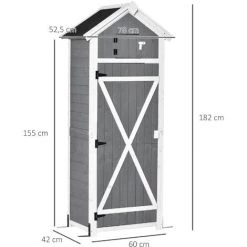 Outsunny Armoire Abri De Jardin Remise Pour Outils 4 étagères 9 Crochets 2 Porte Loquets Toit Pente Bitumé Sapin Gris Blanc -Outsunny Soldes Magasin 34833540 3